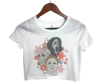 Top corto retro de Halloween: Scream, Jason, Michael - Camiseta de película espeluznante