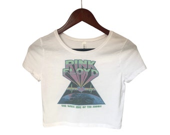Pink Floyd Dark Side of the Moon Vintage Retro Distressed Crop Top, Short Sleeve Crop, Boho Hippie Clothing, 90s Fashion, Crop Top for Women