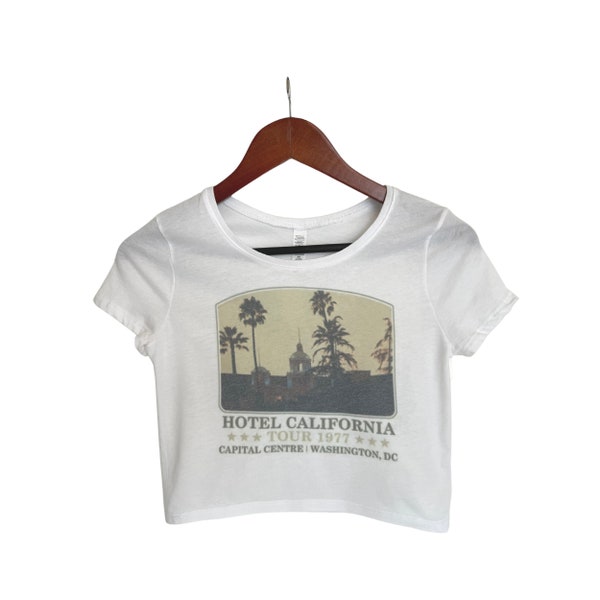 Band Tee Vintage Retro Distressed Crop Top, Hotel California Short Sleeve Crop Top, Crop Top for Women, Boho Hippie Clothing, 90s Fashion