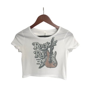 Rock N Roll Crop Top: Distressed Retro Music Festival Tee