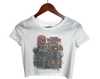 Vintage Halloween Horror Nights Crop Top: Gruseliges Grafik-T-Shirt