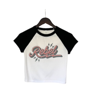 Rebel Crop Top: Vintage Rock Band Baby Tee, 90s Fashion