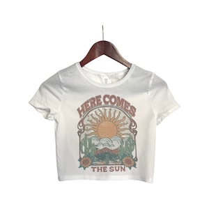 Here Comes The Sun Band Tee Vintage Retro Crop Top, Short Sleeve Crop Top, Crop Top for Women, Boho Hippie Clothing, 90s Fashion, Streetwear