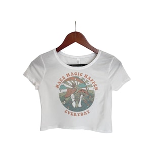 Mushroom Graphic Crop Top: Faded Boho Hippie Tee