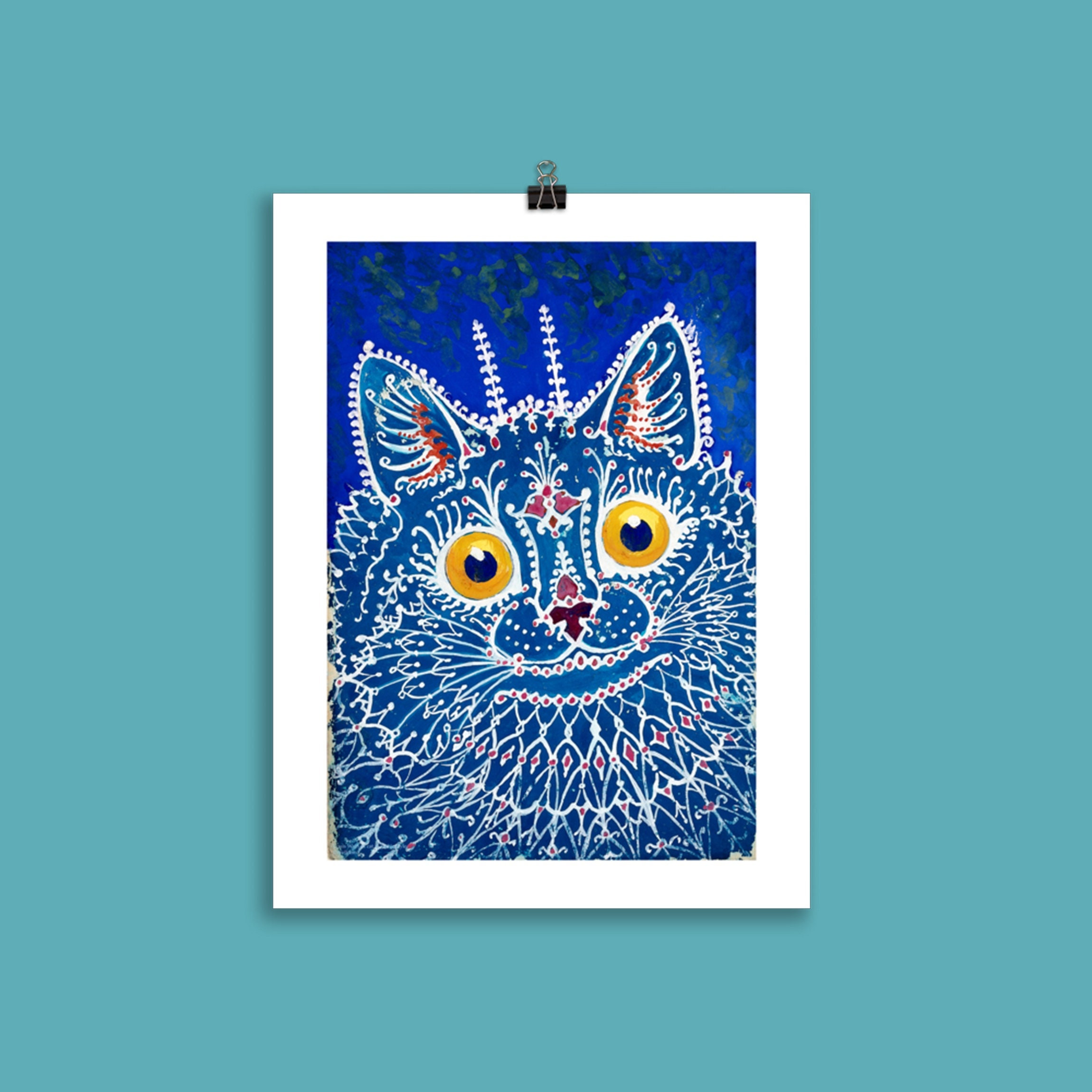 Affiche Chat Bleu Tableau Peinture Dessin de Louis Wain Image Illustration Deco Mur Poster Décoratio