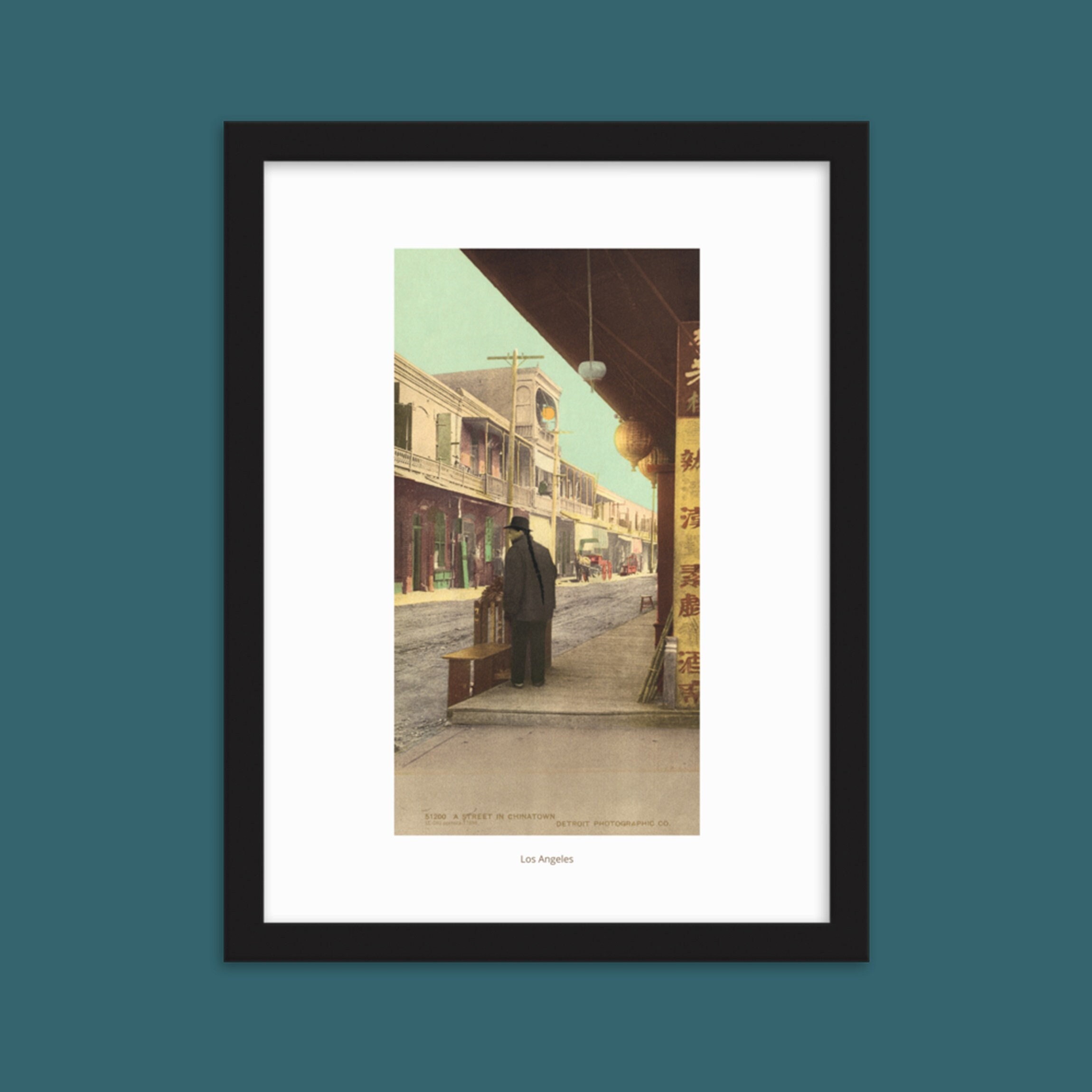 Photo Ancienne Los Angeles, Rue de Chinatown, Un Chinois - Photochrom, Photoraphie Couleurs Tirage Q