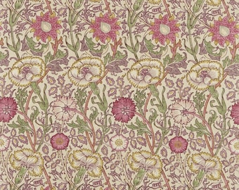 Morris & Co Pink Rose Fabric, Viscose Linen Mix, Manilla/Wine