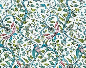 Clarke and Clarke Jungle Fabric: Cotton Satin, Exotic Bird Print (Half Metre)