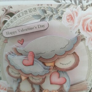 Carte saint Valentin avec chouettes, carte amitié, carte fait main , carte en 3D. image 3