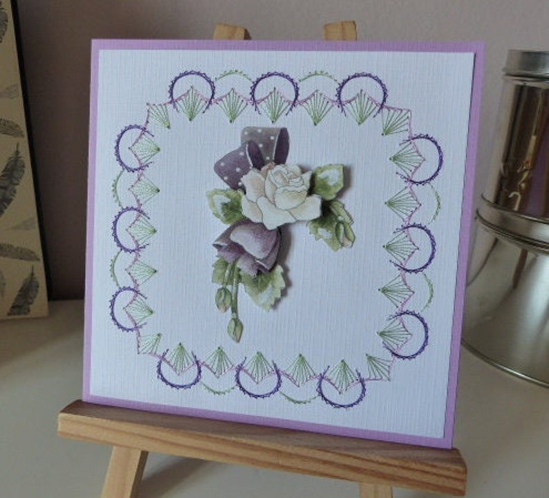 Carte anniversaire, carte fête des mères , carte fête des grand mères, carte brodée main , carte avec 3D fleurs afbeelding 1