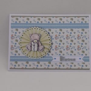 Carte naissance bleue , carte avec nounours , carte en digiscrap, carte unique.