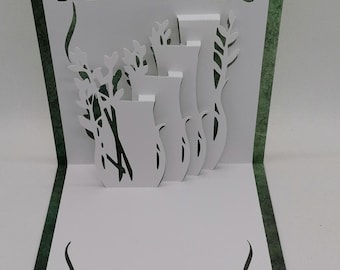 Carte fête des mères , carte anniversaire, carte toutes occasions, carte avec vases en kirigami.