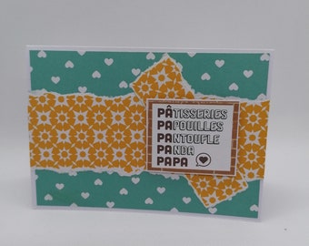 Carte fête des pères , carte bonne fête papa , carte unique, carte scrappée, carte fait main.
