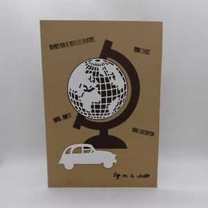 Carte départ en retraite, carte grand format, carte marron et blanc , carte départ en voyage.
