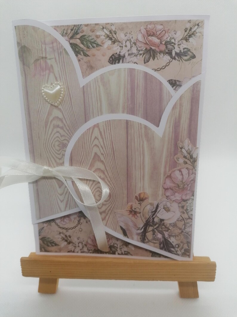 Carte saint Valentin ou anniversaire de mariage , carte anniversaire , carte shabby, carte fait main. 画像 2