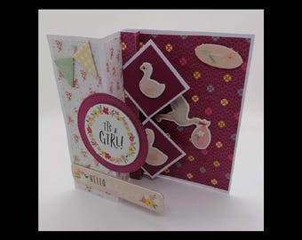 Carte félicitations naissance, carte pour bébé, carte enfantine, carte pour fille.