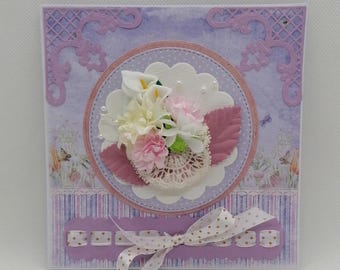 Carte shabby pour anniversaire , carte fait main, carte unique.