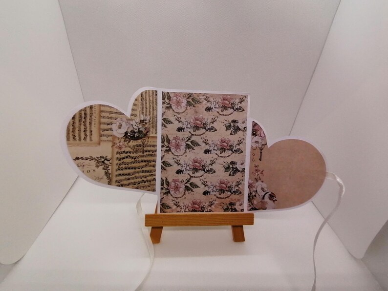 Carte saint Valentin ou anniversaire de mariage , carte anniversaire , carte shabby, carte fait main. 画像 3