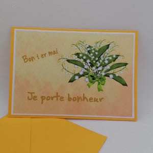 Carte premier mai , carte porte bonheur , carte fait main image 1