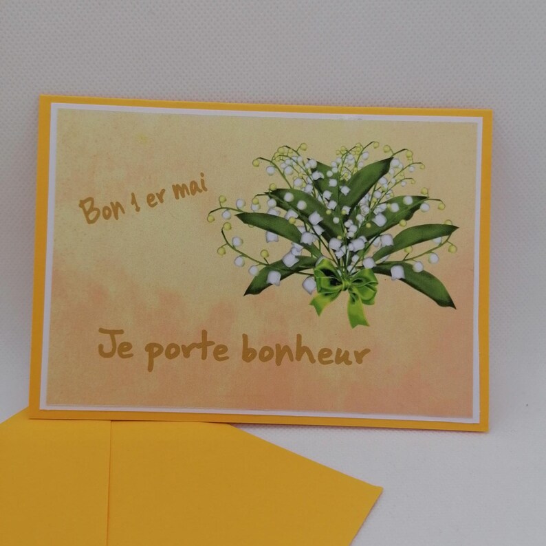 Carte premier mai , carte porte bonheur , carte fait main image 1