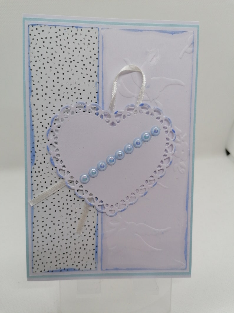 Carte mariage, carte anniversaire de mariage, carte bleu et blanc, carte fait main. Bild 1