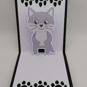 Tarjeta para niño o adulto con gato kirigami, tarjeta hecha a mano, tarjeta única.