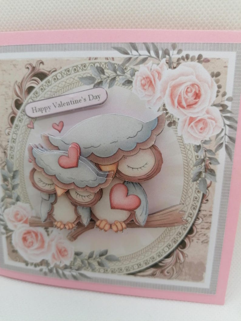 Carte saint Valentin avec chouettes, carte amitié, carte fait main , carte en 3D. image 4