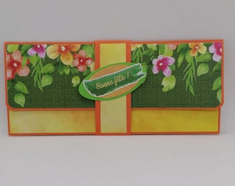 Enveloppe pour chèque ou  bon cadeau , emballage cadeau , pochette printanière, cadeau fête des grands mères.