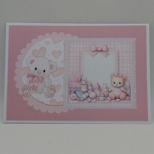 Carte naissance rose , carte avec nounours , carte en digiscrap, carte unique.