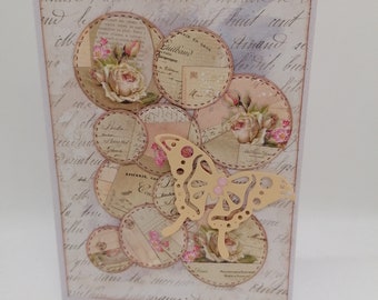 Birthday card, friendship card, all occasions card, shabby style card.