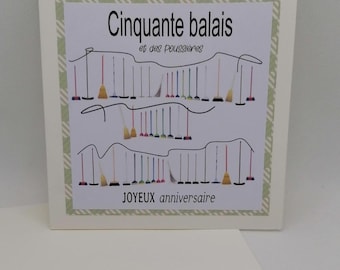 Carte anniversaire 50 ans et des poussières  , avec âge , carte fait main, carte originale.