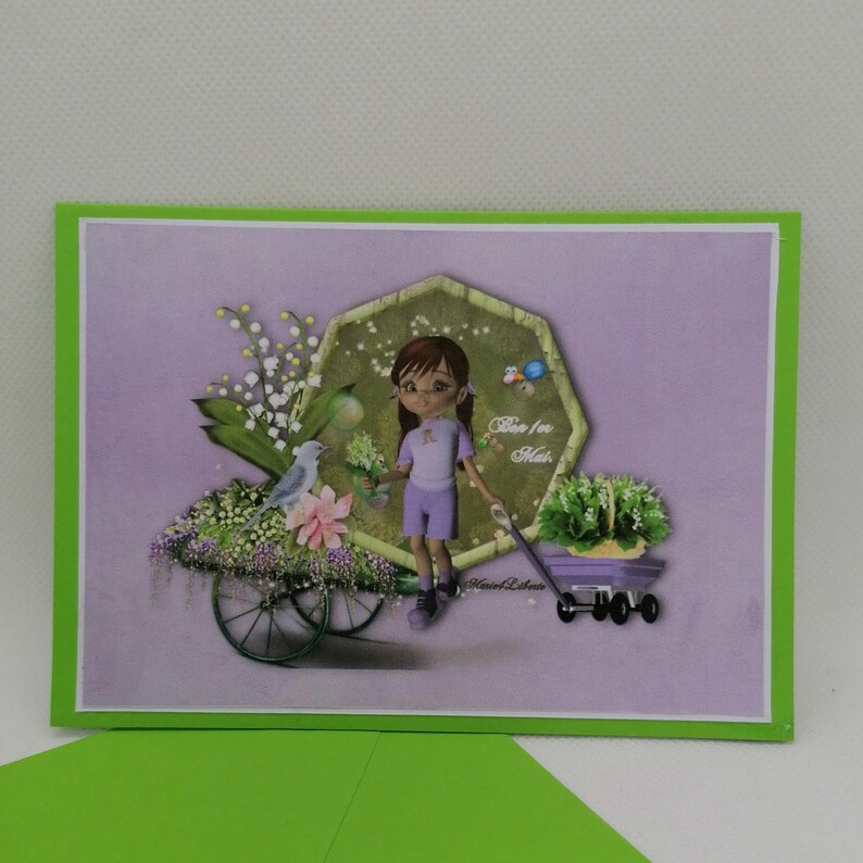 Carte premier mai , carte porte bonheur , carte fait main 画像 1
