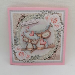 Carte saint Valentin avec chouettes, carte amitié, carte fait main , carte en 3D. image 2