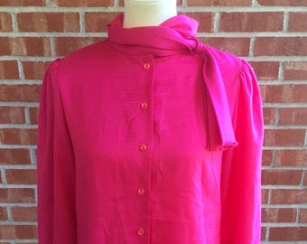 Vintage 80s Jonquil neon pink collared blouse. Size 10