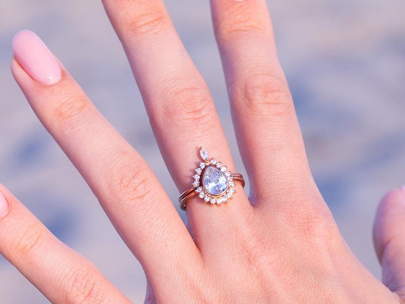 Pear Cut Engagement Ring Unique Engagement Ring Halo Etsy