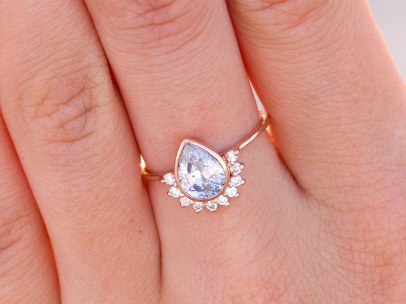 Pear Cut Engagement Ring Unique Engagement Ring Halo Etsy