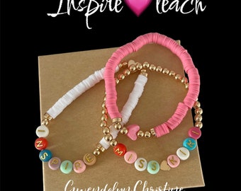 Teacher gifts/teacher appreciation /Teacher jewelry/ teacher gifts/ teacher bracelet/heishi bracelets/ name bracelet