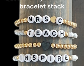 Teach bracelet /Teacher jewelry /teacher gifts/ pencil bracelet/beaded bracelets/ name bracelet/ personalized gifts