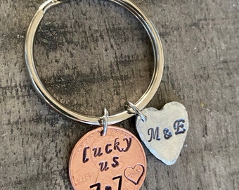 Anniversary gift /penny keychain-valentine’s gift-  anniversary gift -keychain Lucky us Keychain- stamped keychain - personalized keychain