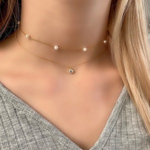 Layered necklace/ layering dainty necklace/14k gold filled necklace/gold necklace/ minimalist necklace/choker/pearl necklace/wedding necklac