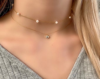 Layered necklace/ layering dainty necklace/14k gold filled necklace/gold necklace/ minimalist necklace/choker/pearl necklace/wedding necklac