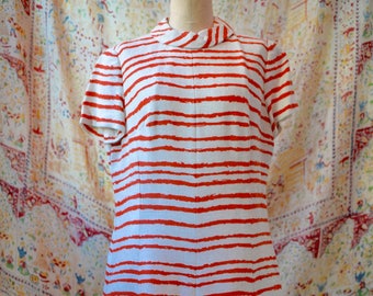 1950s Vintage Orange and White Striped Dress, A Leslie Fay Original