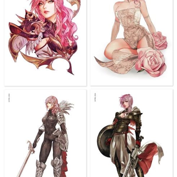Final Fantasy XIII Lightning Print Set (Hand drawn, no AI!)
