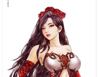 Lámina de Tifa Lockhart en acuarela de Final Fantasy VII (¡Dibujada a mano, sin IA!)