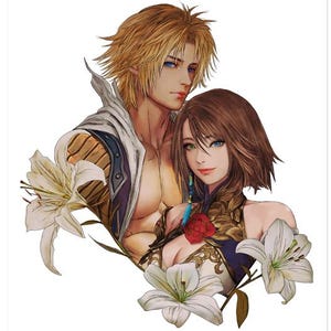 Stampa del ritratto di Tidus Yuna di Final Fantasy X (disegnata a mano, senza IA!)