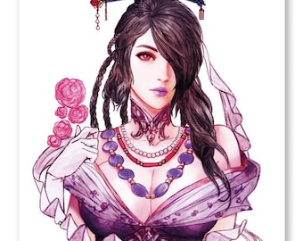 Final Fantasy X Watercolor Lulu Print (Hand drawn, no AI!)