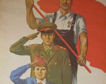 1980 Original USSR poster Cherish Your Honor from a Young Age Russian pioneer soldier worker Army ethics Plakat Moscow 65x48 cm Khozanovsky