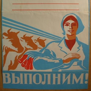 POSTER originale sovietico L'impegno socialista del collettivo sarà soddisfatto propaganda sovietica