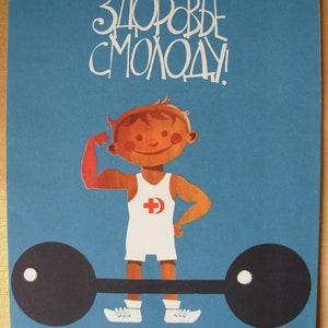 Original sowjetisches russisches POSTER Pflege der Gesundheit aus einem jungen Alter UdSSR Kindersport