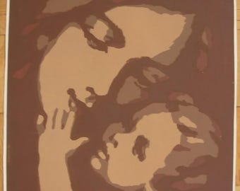 1991 Raro cartel original serigrafiado ucraniano soviético en lengua materna de Shevtsov madre e hijo Ucrania